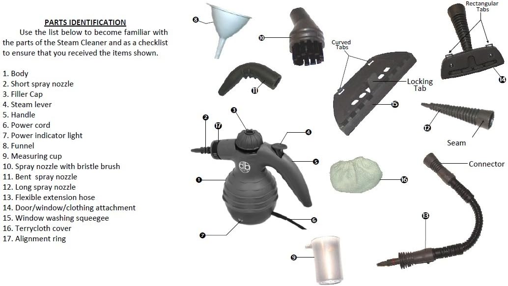 DB Tech Handheld Steamer for Cleaning, 1050W Multi-Purpose Pressurized Electric Steam Cleaner