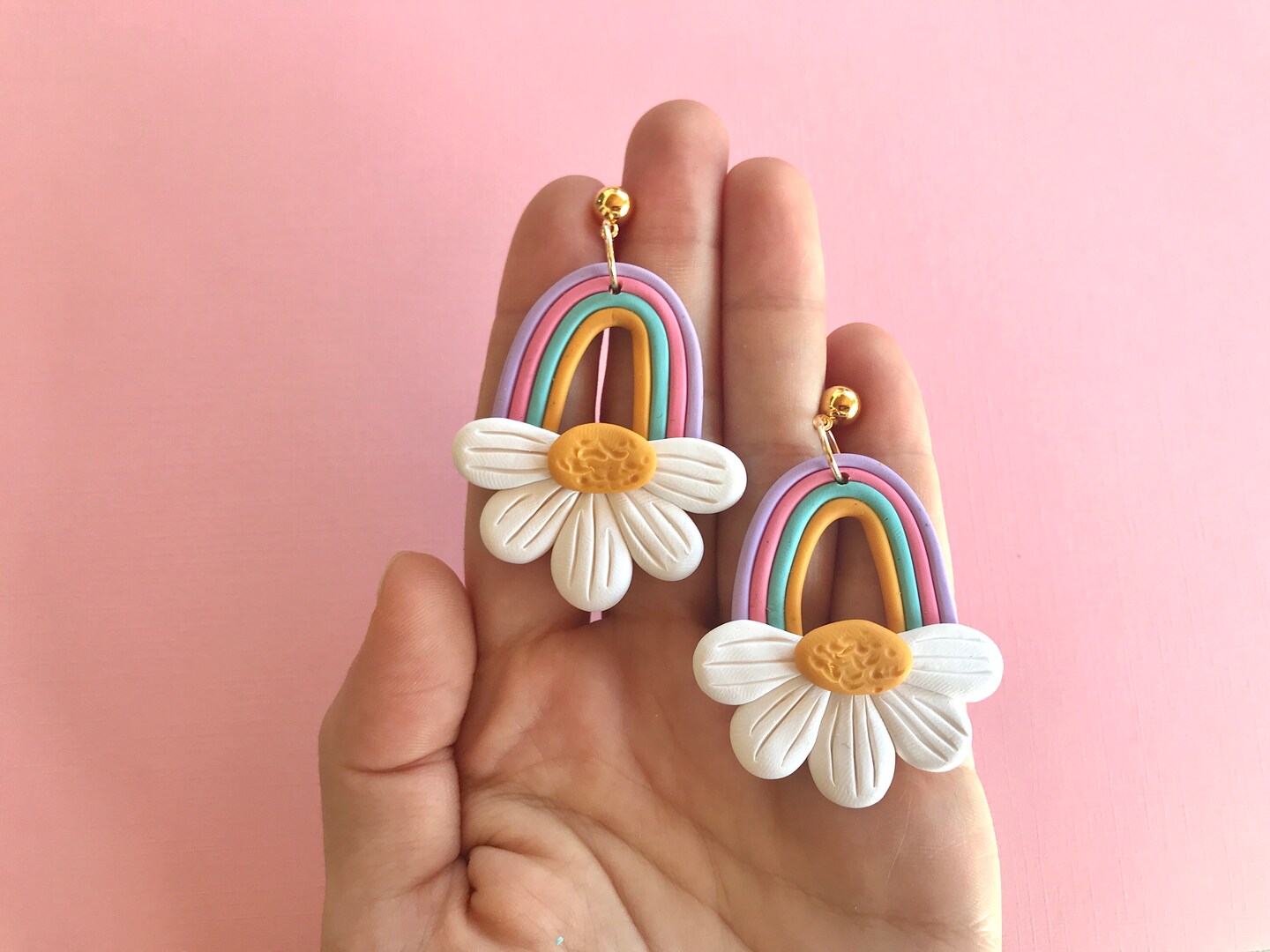 Rainbow Daisy Earrings, Colorful Statement Earrings, Modern