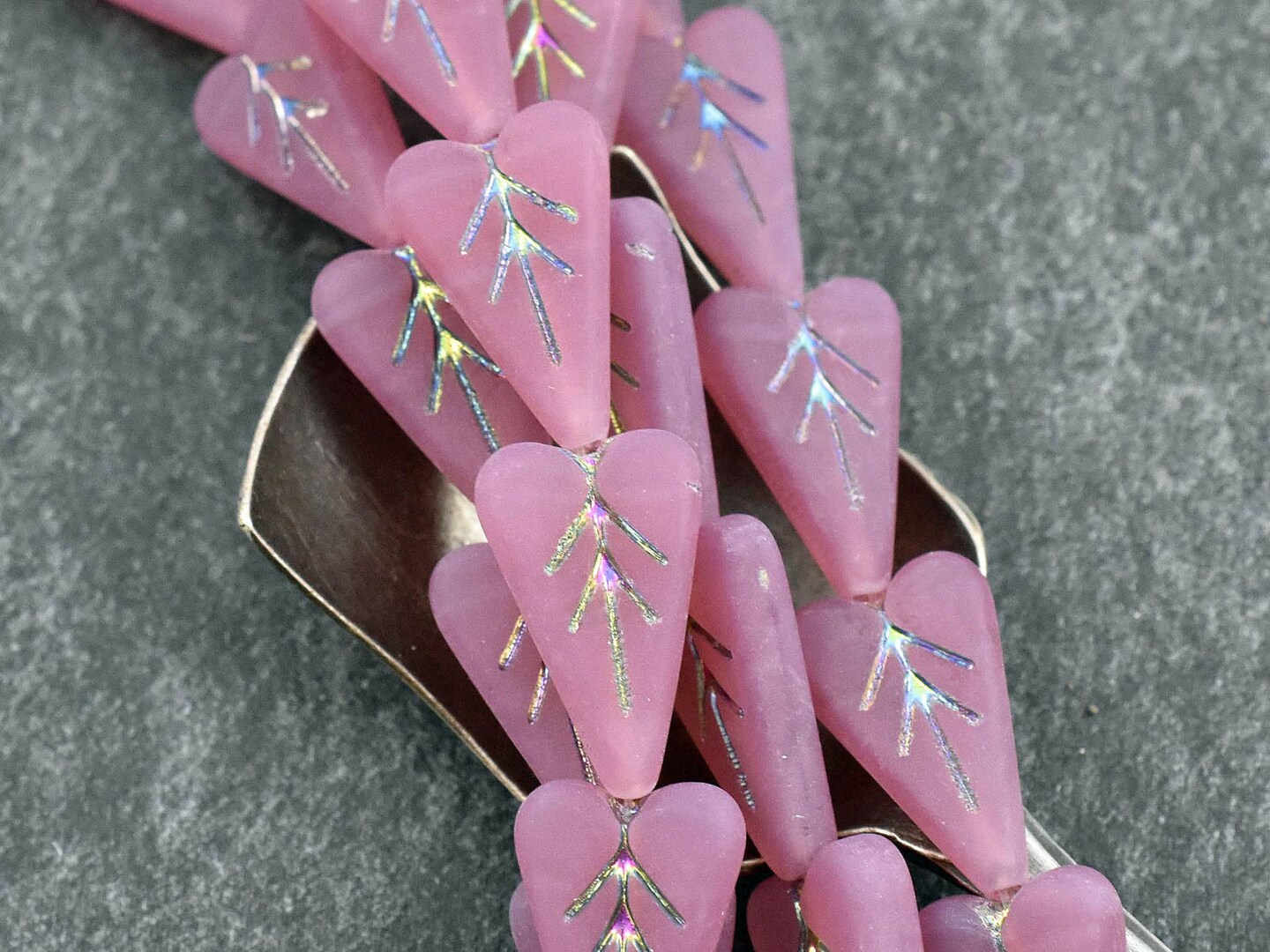 *8* 17x11mm Rainbow Metallic Washed Matte Pink Opal Heart Leaf Beads