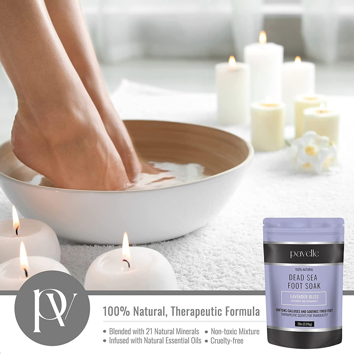 Pavelle Foot Soak Bath Salts, 100% Natural Dead Sea Salt Spa for Tired Feet, 2 lbs (0.91kg)