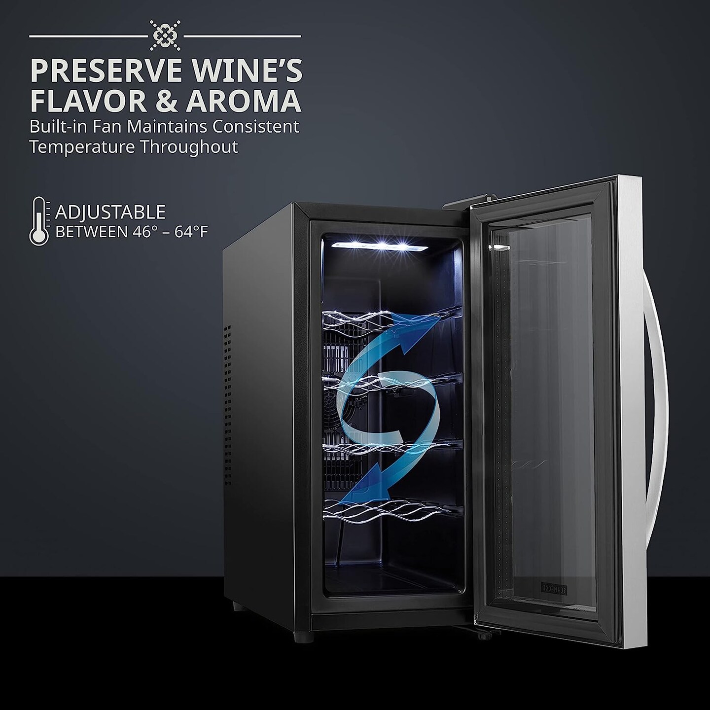 Schmecke 10-Bottle Thermoelectric Wine Cooler, Stainless Steel Freestanding Wine Fridge