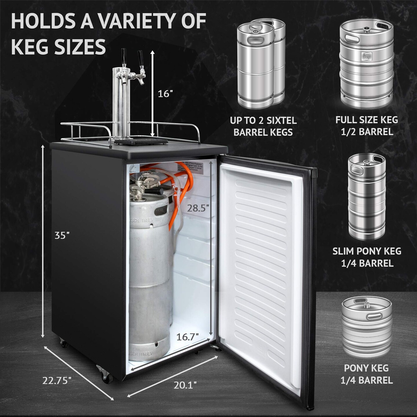 Ivation Full Size Kegerator, Dual Tap Draft Beverage Dispenser &#x26; Universal Beer Cooler