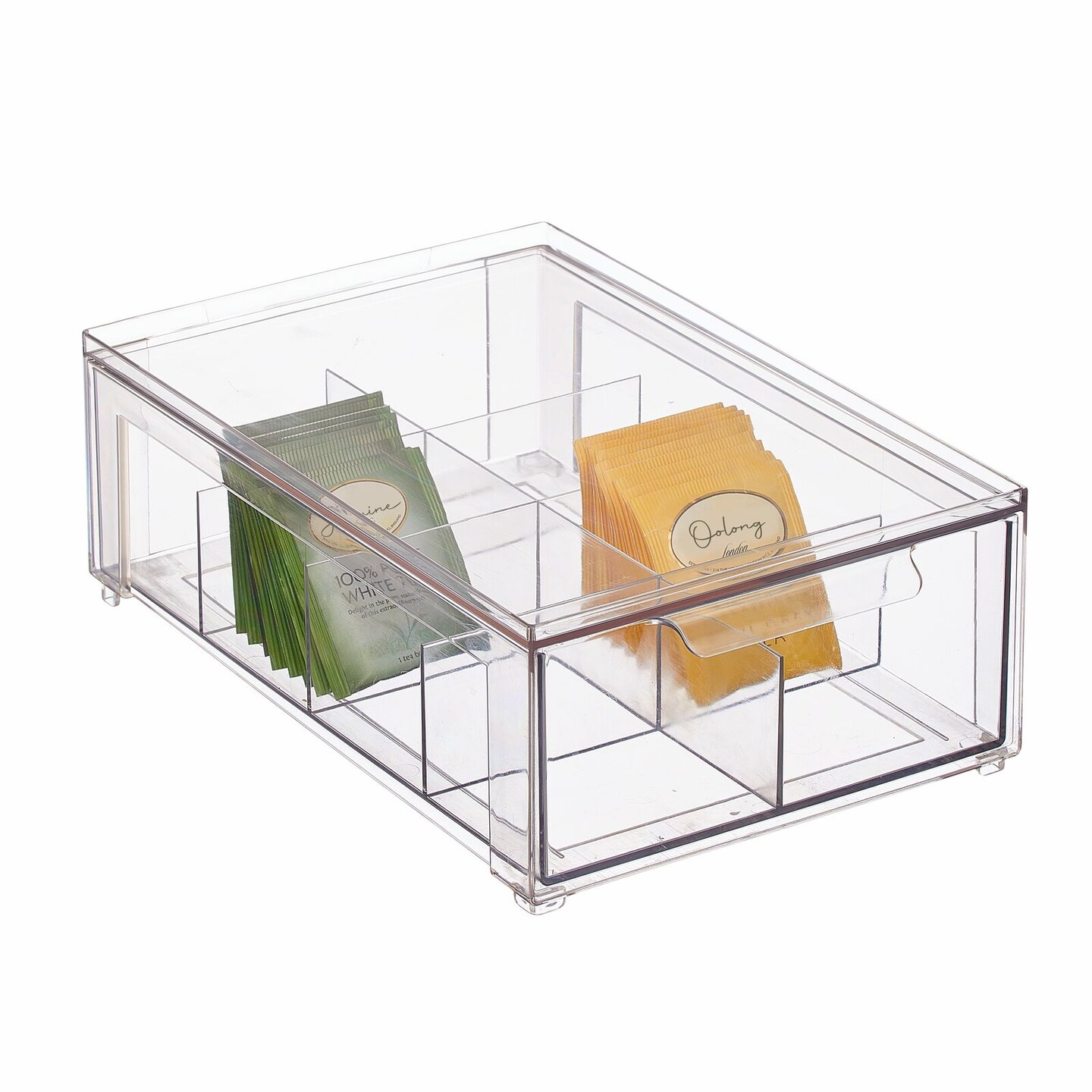 mDesign Stackable Kitchen Storage Bin Box with Pull-Out Drawer - Clear