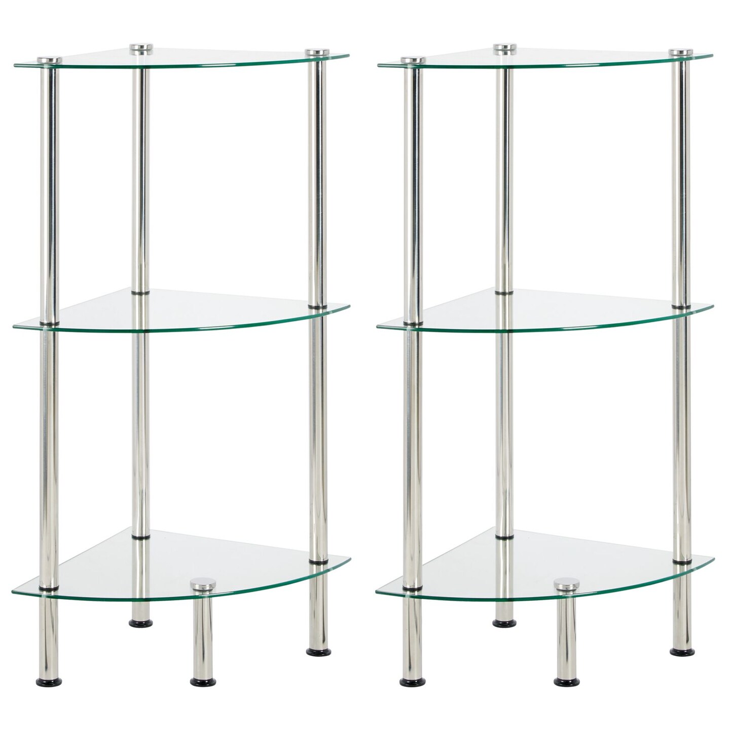 mDesign Glass Corner 3-Tier Tower Cabinet Organizer Shelf, 2 Pack, Clear/Chrome