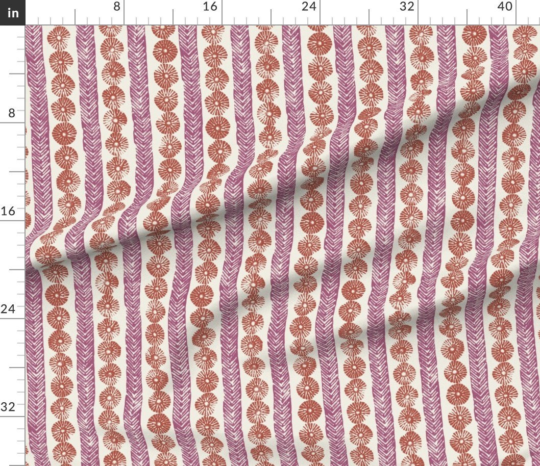 Pink Red Floral Geometric Stripes Mid-Century Herringbone Jewel Tone Textured Boho Block Print Custom Printed Fabric by Spoonflower Various Fabrics by the Yard or Fat Quarter