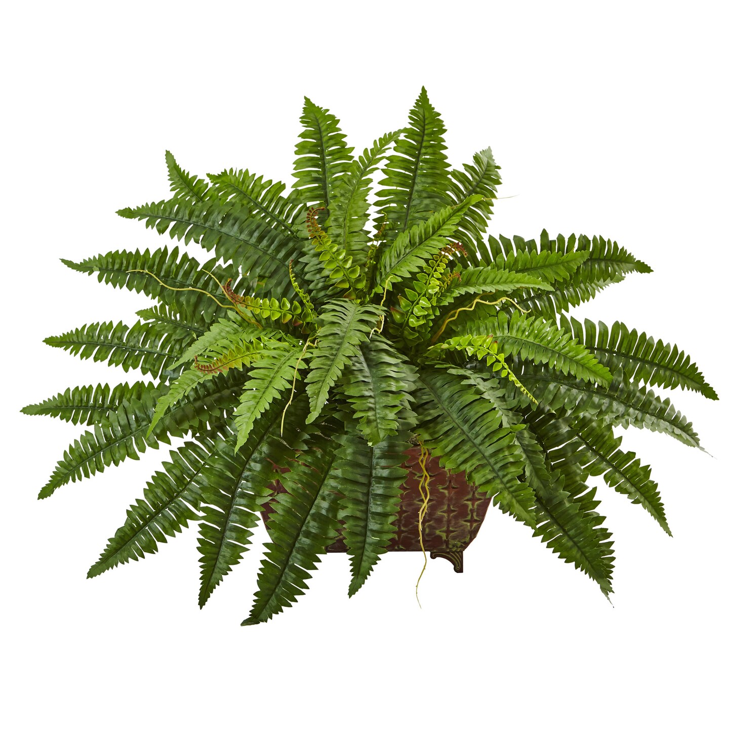 Nearly Natural 32 in. Artificial Green Boston Fern Plant with Metal Planter  with Stand DIY KIT T4482 - The Home Depot