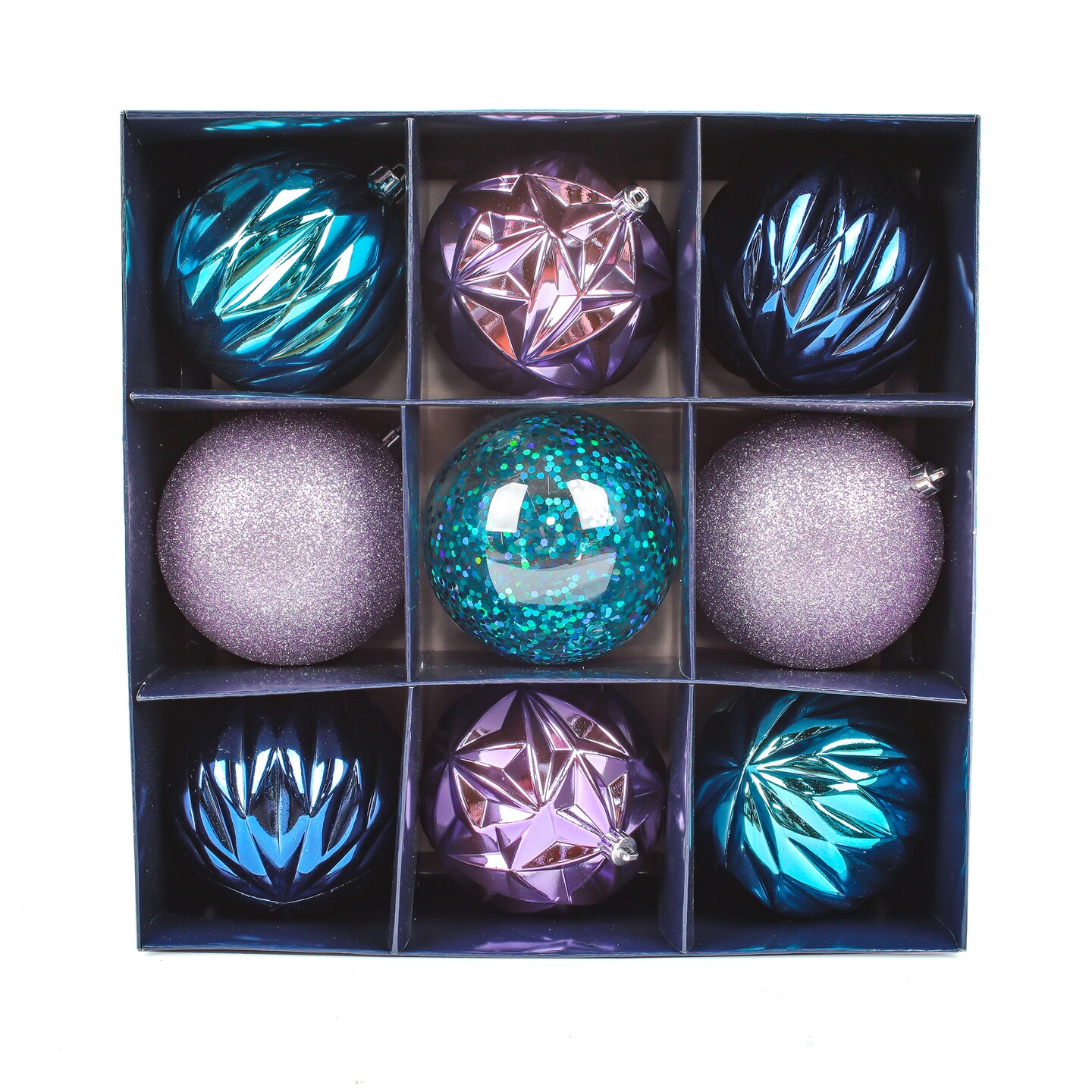 National Tree Company Christmas Ornaments, Blue and Lavender, Ball Ornaments, Glittered, Set of 9