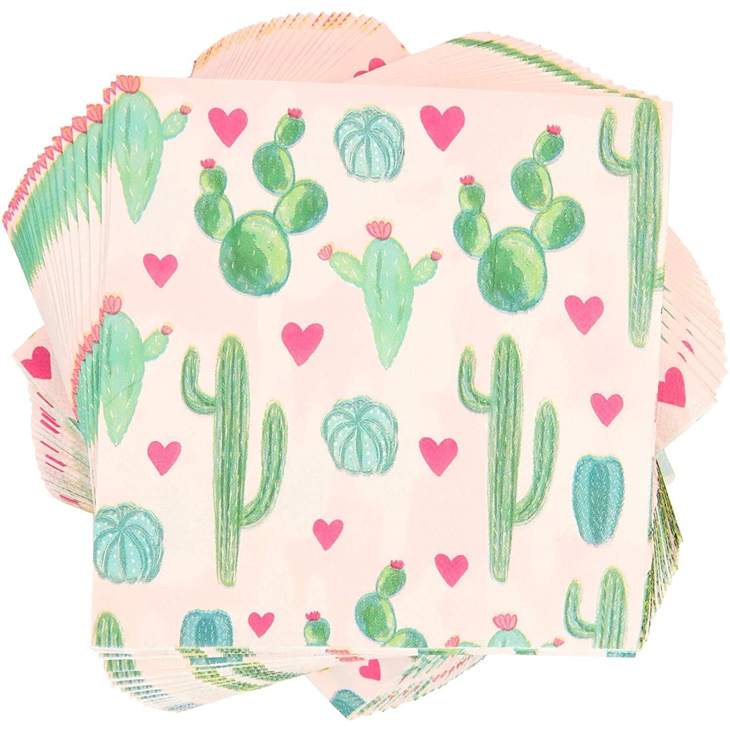 100-Pack Fiesta Party Decorations, Cactus Napkins (Pink)