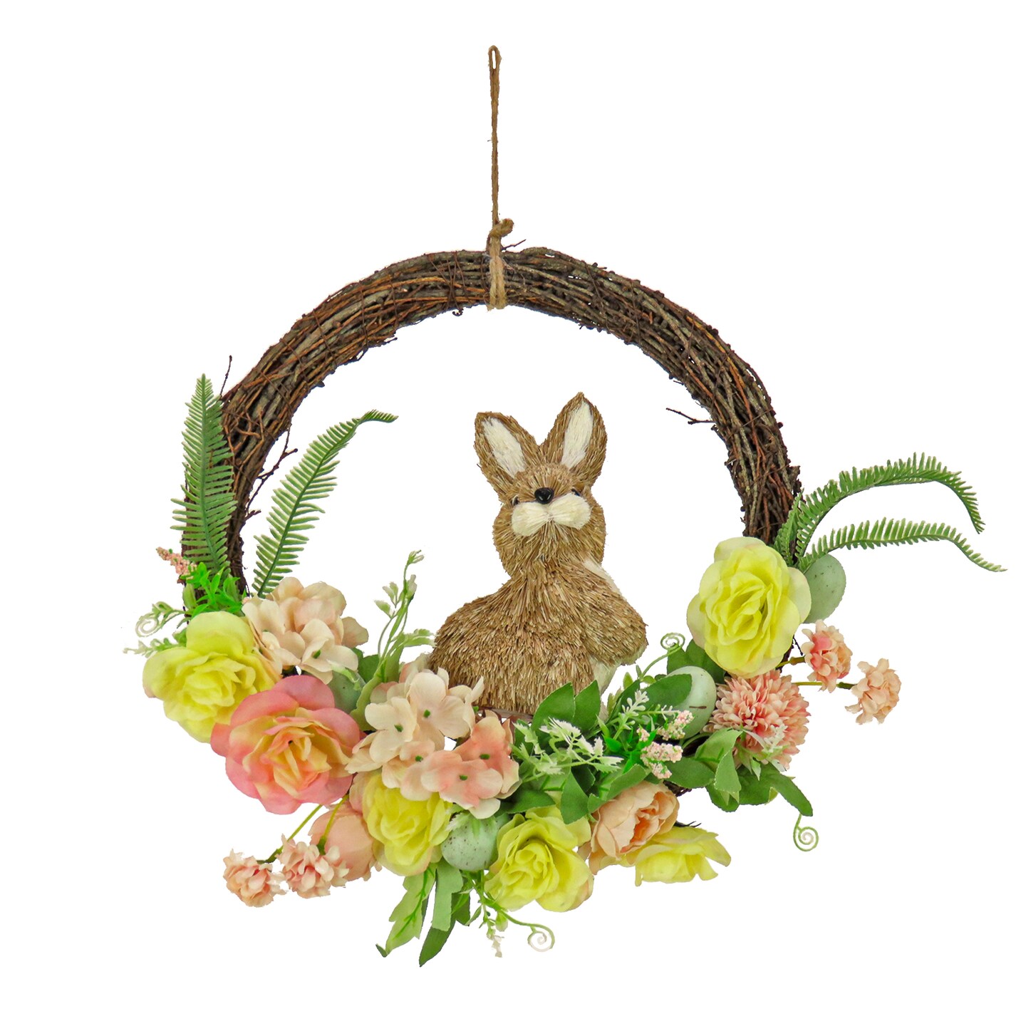 16&#x22; Bunny and Rose Flowers Wreath