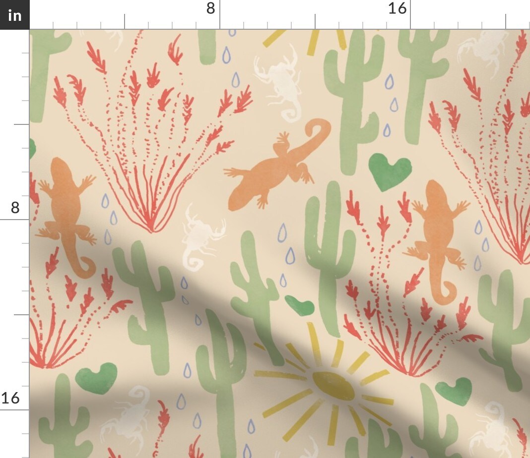 Neutral Southwest Muted Sun Cactus Cacti Lizard Scorpion Deserts Saguaro Custom Printed Fabric by Spoonflower Various Fabrics by the Yard or Fat Quarter