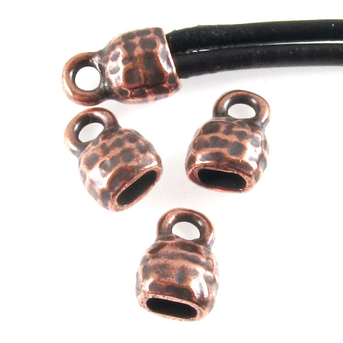 Copper Distressed 4x2mm Leather Cord Crimp End Caps, TierraCast 10/Pkg
