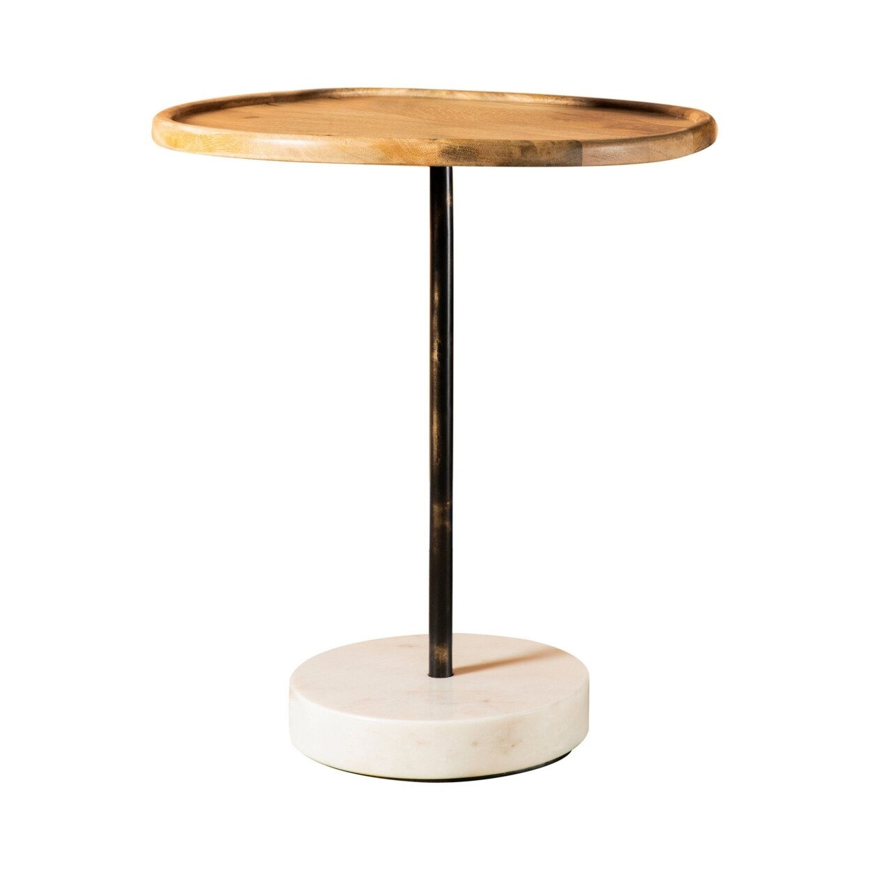 Saltoro Sherpi 27 Inch Modern Accent End Table, Round Marble Base, Wood, White and Brown