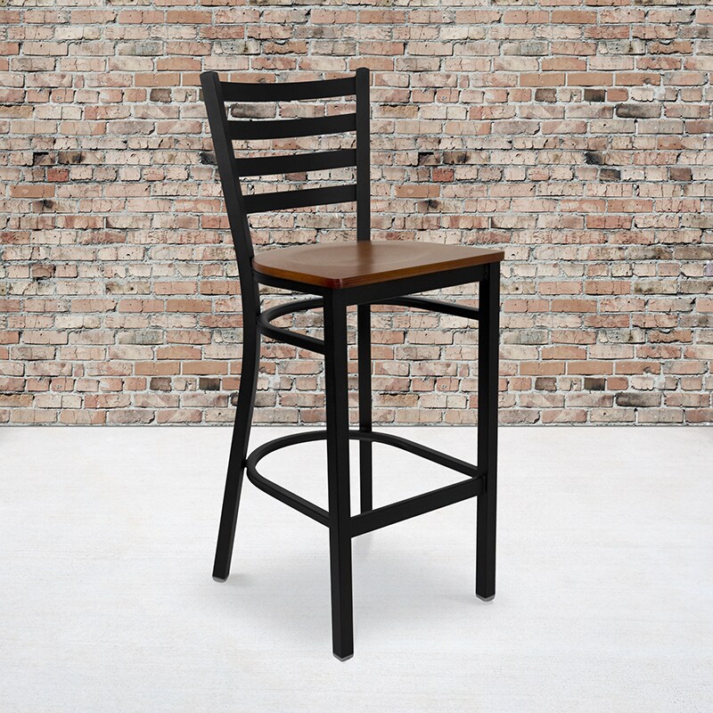 Flash Furniture HERCULES Series Black Ladder Back Metal Restaurant Barstool Cherry Wood Seat XU DG697BLAD BAR CHYW GG Michaels