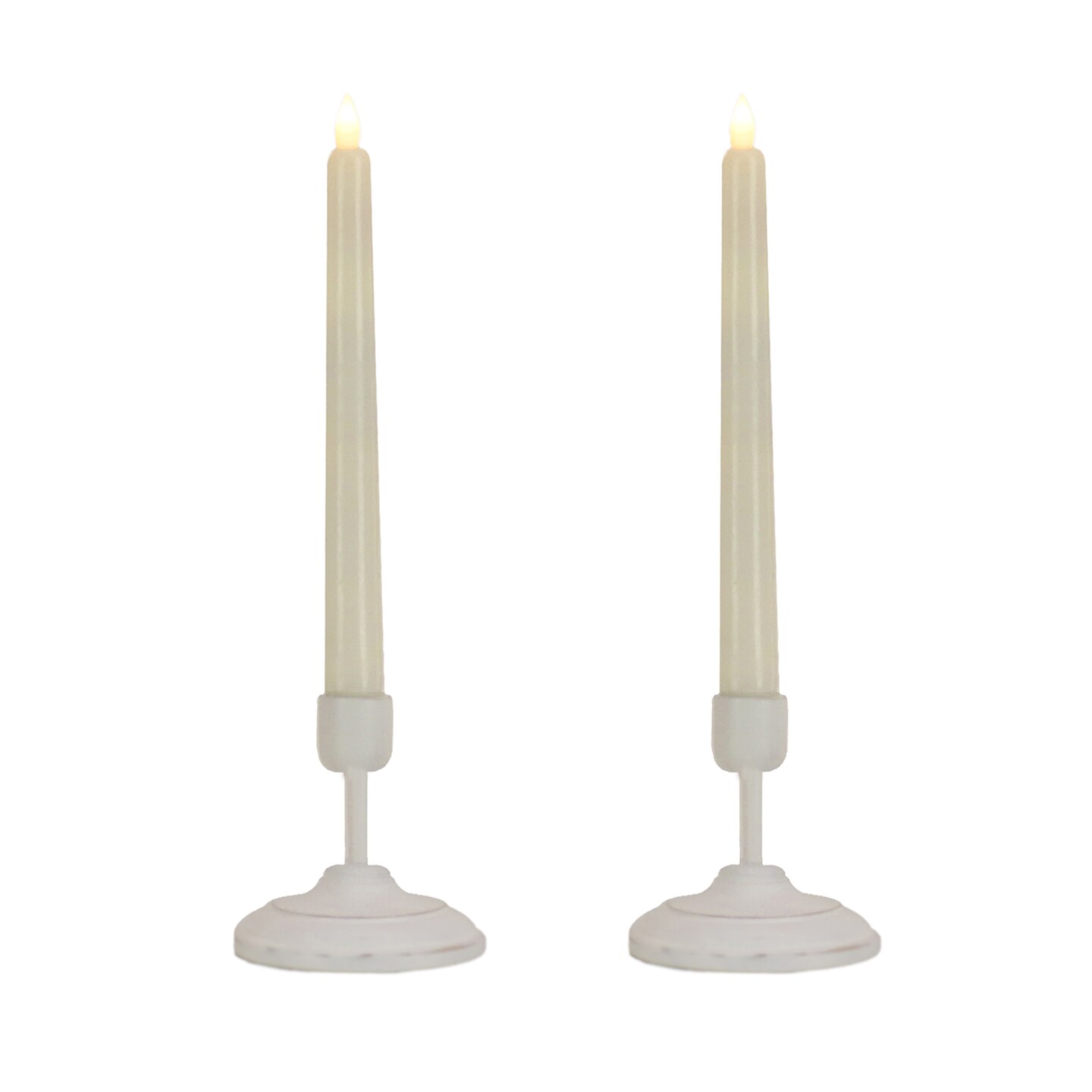 HGTV Home Collection Pre-Lit Set of 2 Heritage Flameless LED Window Candles with Remote, White, Battery Powered, 12 in