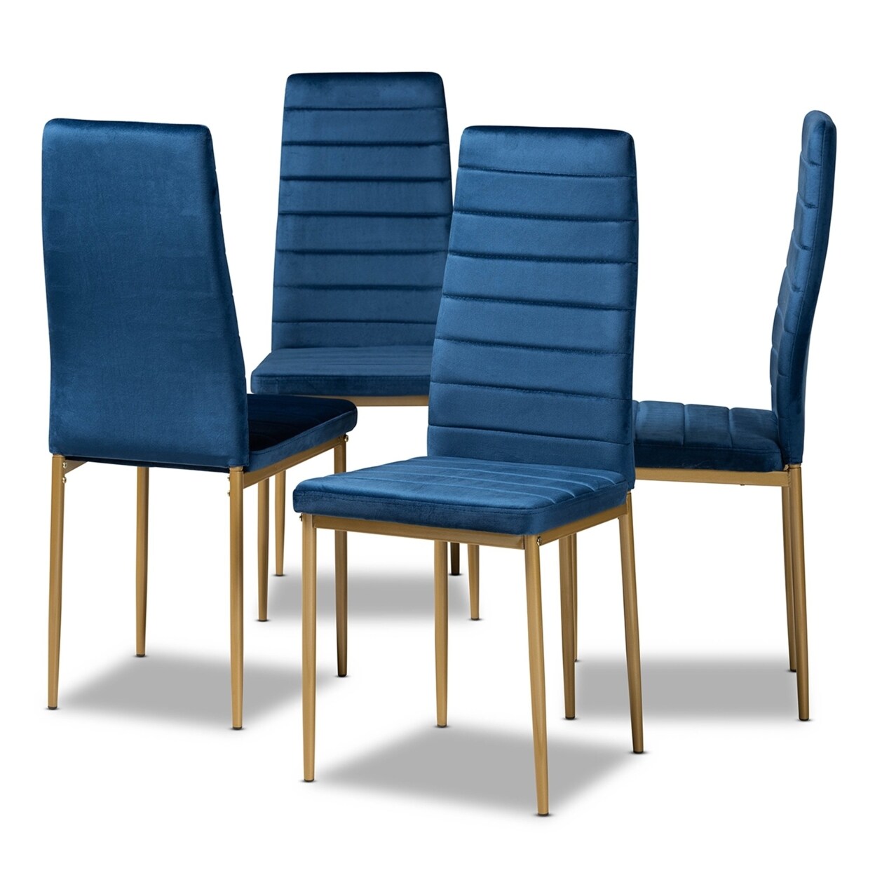 Wholesale Interrior Baxton Studio Armand Modern Glam and Luxe Navy Blue Velvet Fabric Upholstered and Gold Finished Metal 4-Piece Dining Chair Set