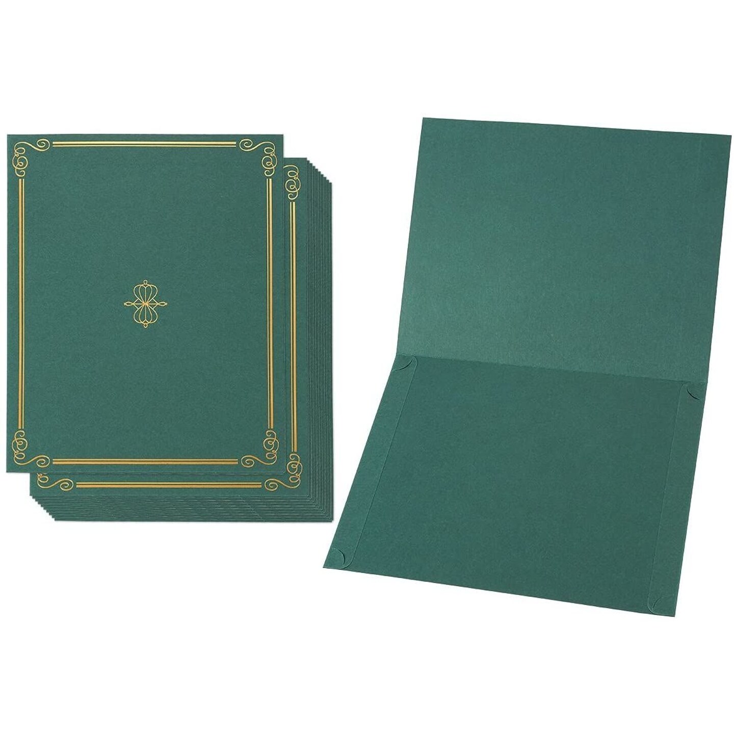 12 Pack Diploma Cover Holders for Letter-Sized Award Certificate, Gold Foil Border, Hunter Green