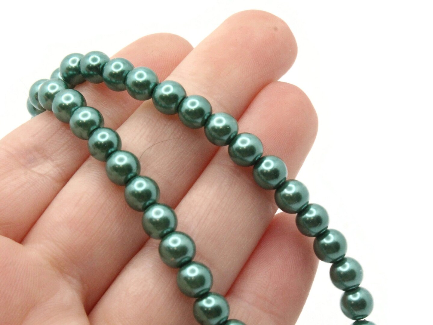 72 6mm Green Round Glass Pearl Beads