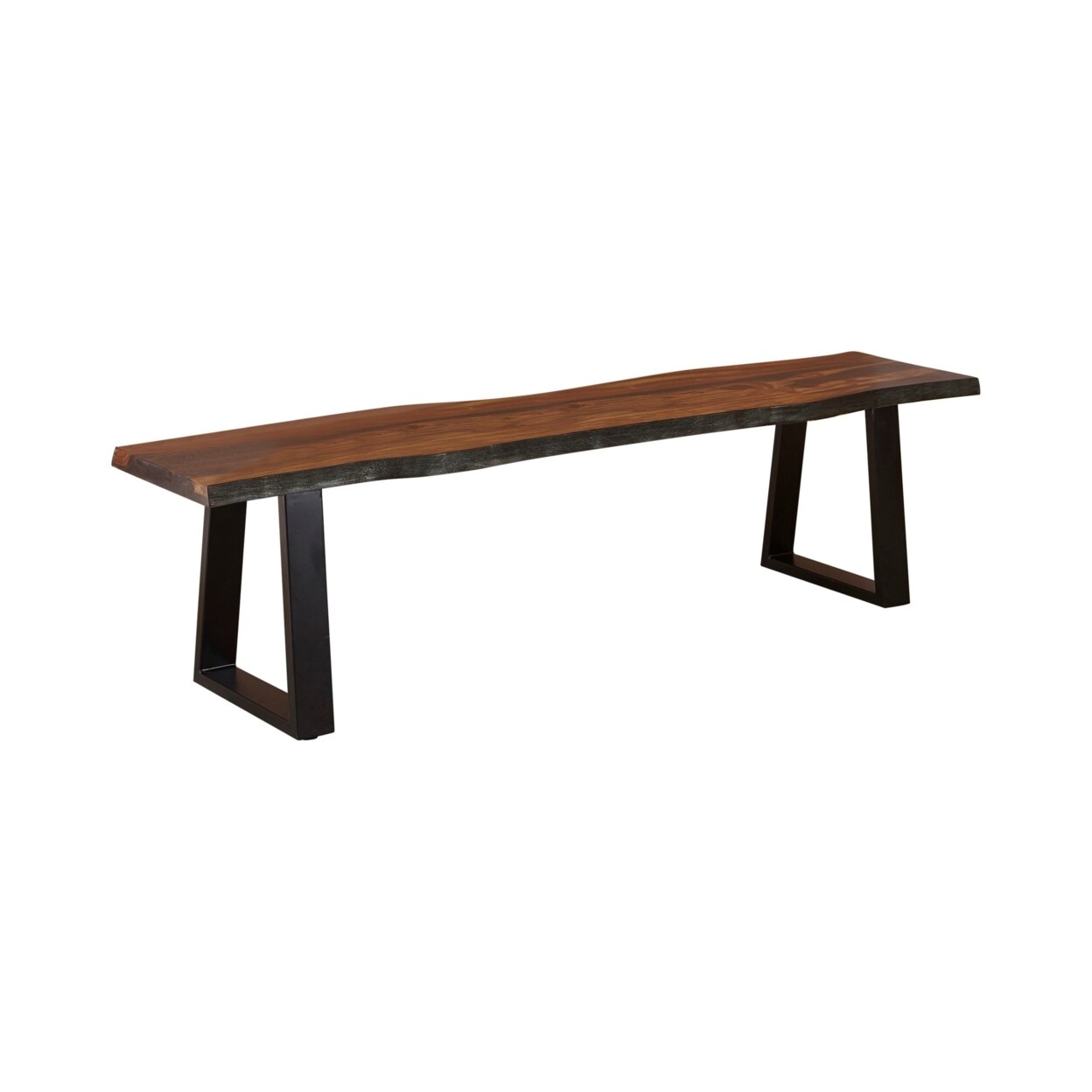 Saltoro Sherpi Maze 70 Inch Dining Bench, Live Edge Seat Top, Sled Base, Chestnut Brown-