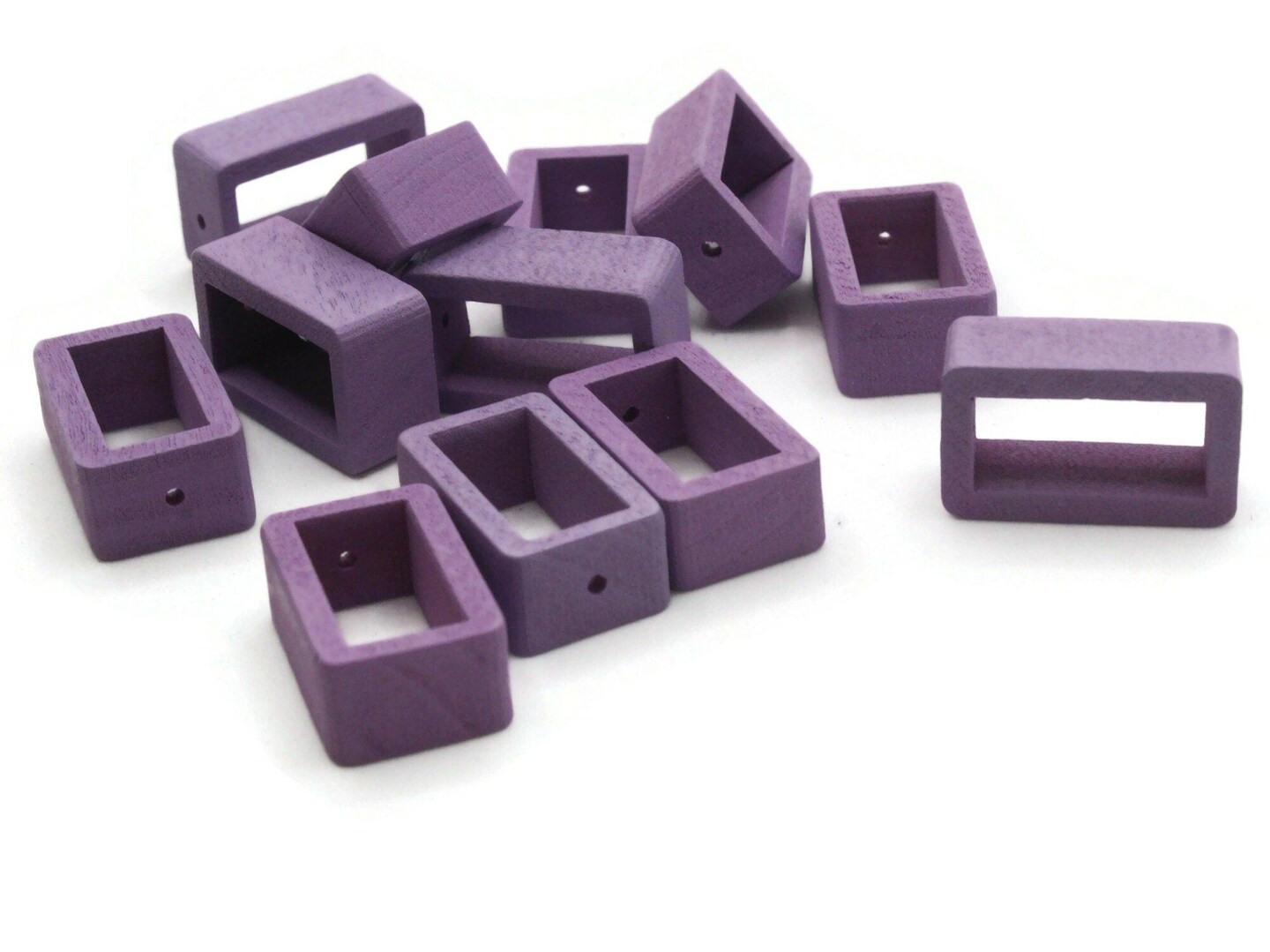 12 18mm Purple Wood Rectangle Slider Half Drilled Bead Frames