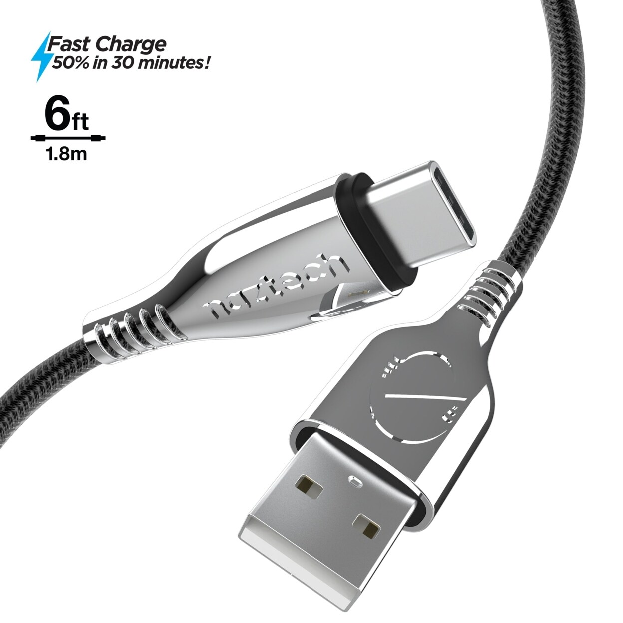 Naztech   Titanium USB to USB-C Braided Cable 6ft