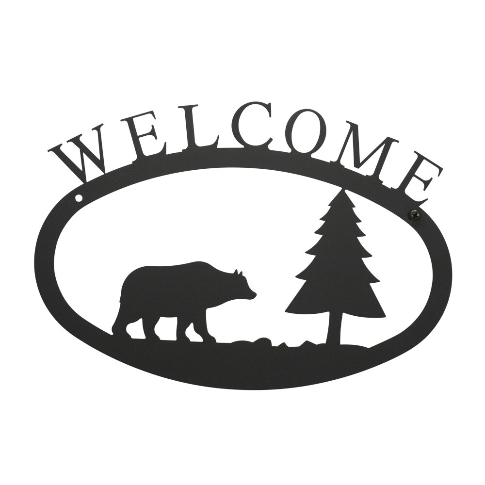 Village Wrought Iron Bear &#x26; Pine - Welcome Sign Small