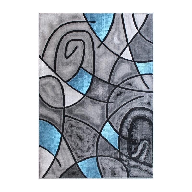 Flash Furniture Jubilee Collection 5&#x27; x 7&#x27; Blue Abstract Area Rug - Olefin Rug with Jute Backing - Living Room, Bedroom, &#x26; Family Room