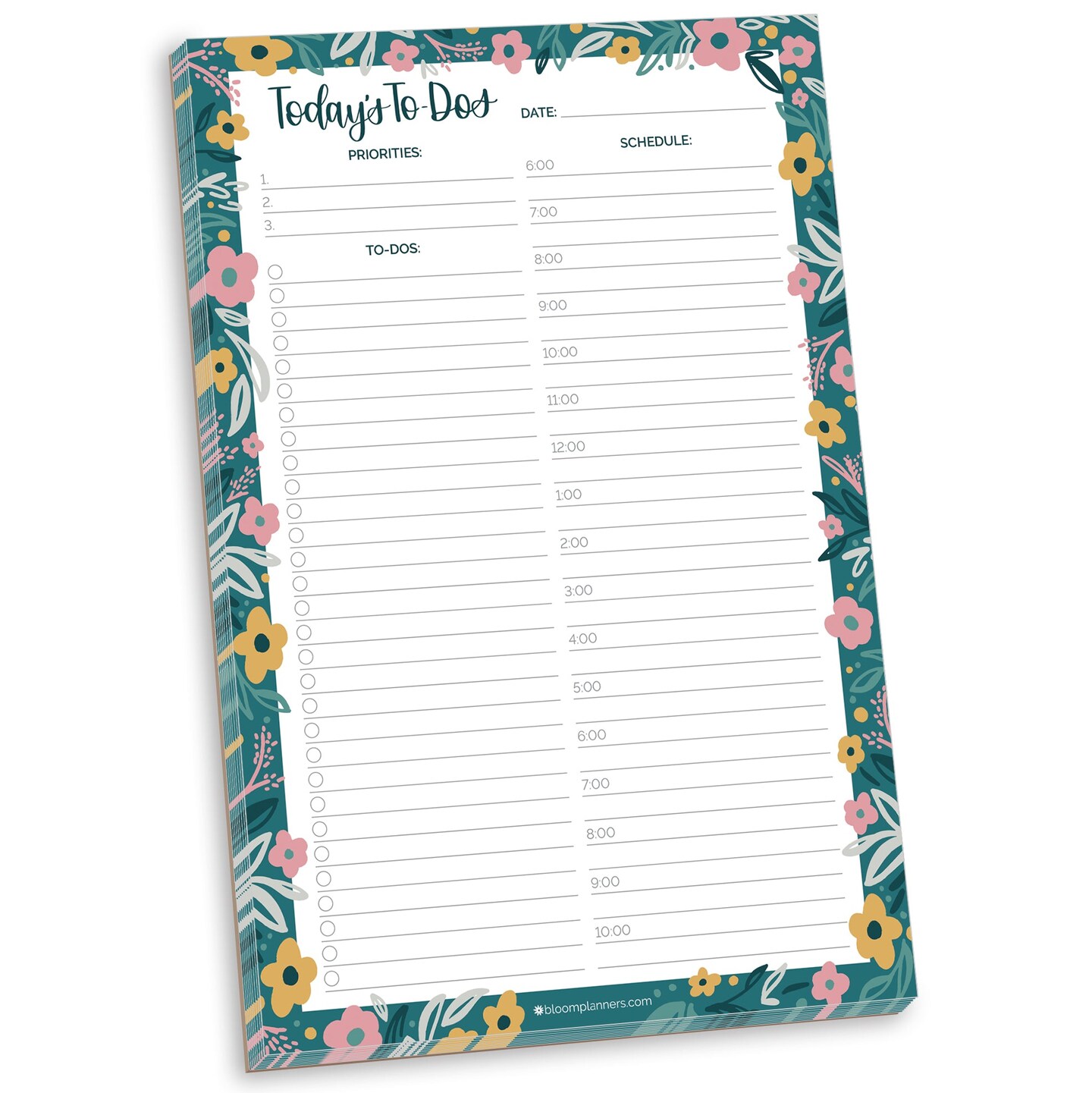 bloom daily planners Planning Pad, 6&#x22; x 9&#x22;, Timed Daily Pad, Garden Blooms