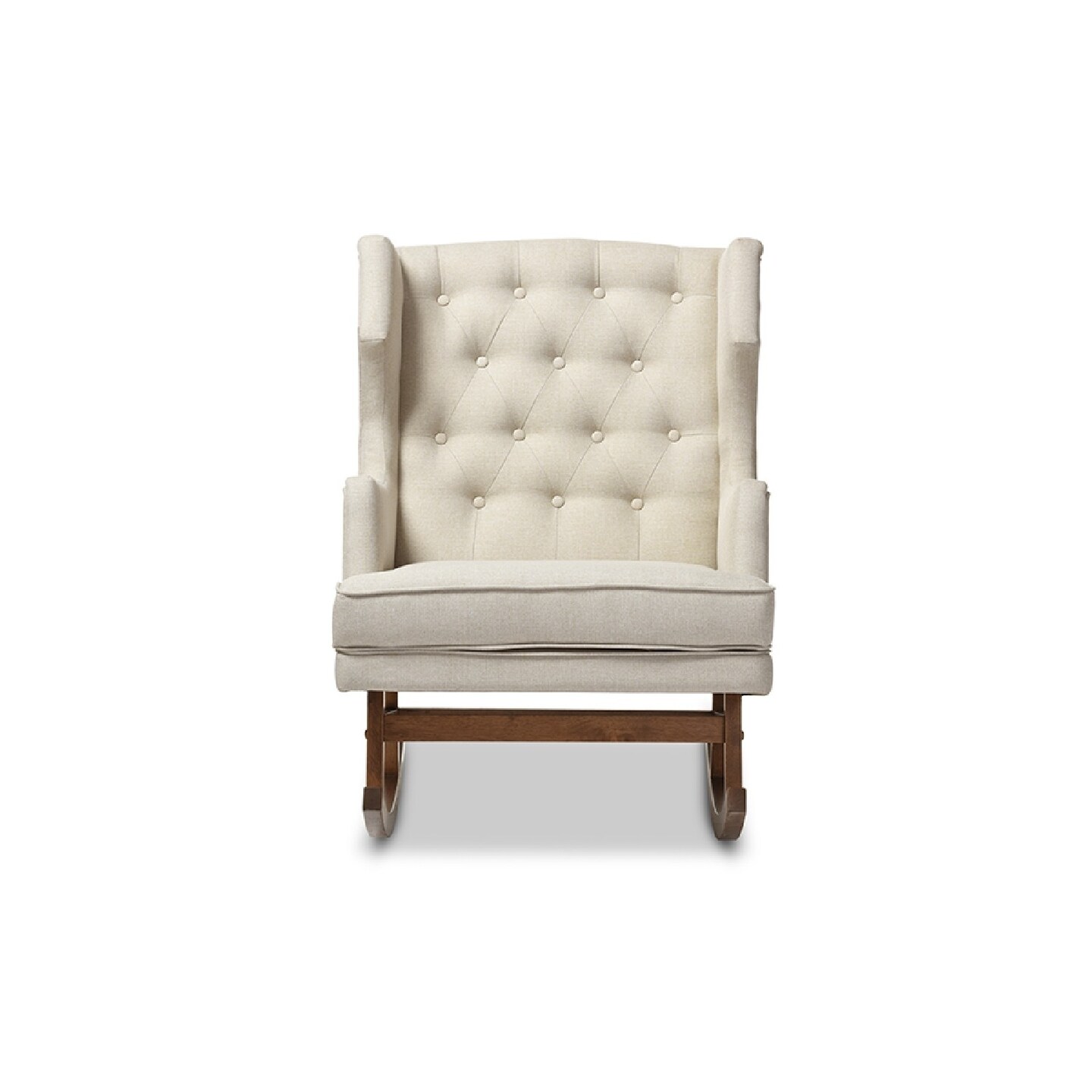 Wholesale Interiors Baxton Studio Iona Mid century Retro Modern Light Beige Fabric Upholstered Button tufted Wingback Rocking Chair