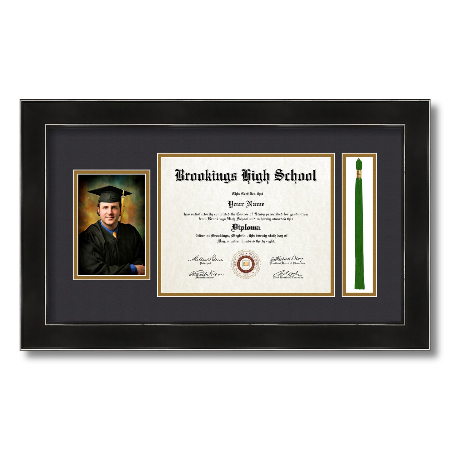 ArtToFrames 8x10 inch Diploma Frame with 4x6 Inch Image Opening and Tassel Opening - Framed with Black and Gold Mats, Comes with Regular Acrylic and Sawtooth Hanger for Wall Hanging (DIT-8x10)