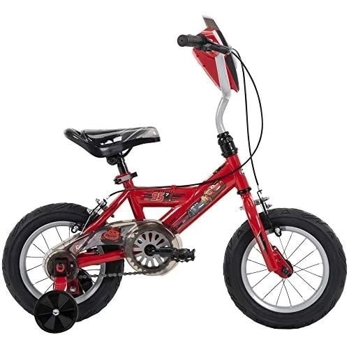 Huffy Disney Cars Kid Bicycle Quick Connect Assembly Handlebar Plaque with Sounds and Training Wheels 12 In. Red-