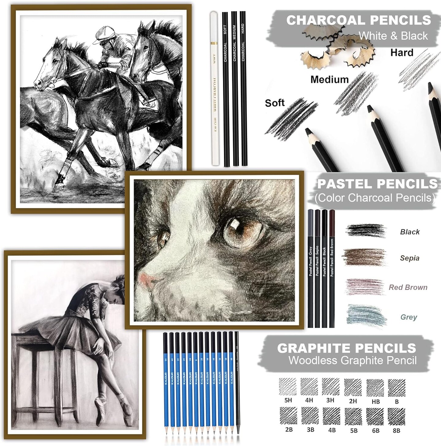 76-piece Art Supply Set - Sketching and Drawing Kit with Tutorial Book, Sketchbook, and Paper - Pencils, Pastels, and Watercolors for Beginner Artists