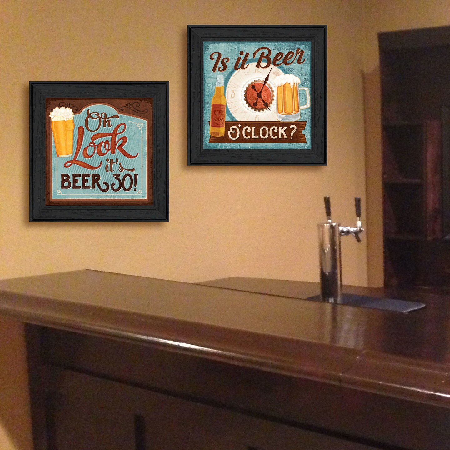 &#x22;Beer O&#x27;clock Collection&#x22; 2-Piece Vignette By Mollie B., Printed Wall Art, Ready To Hang Framed Poster, Black Frame
