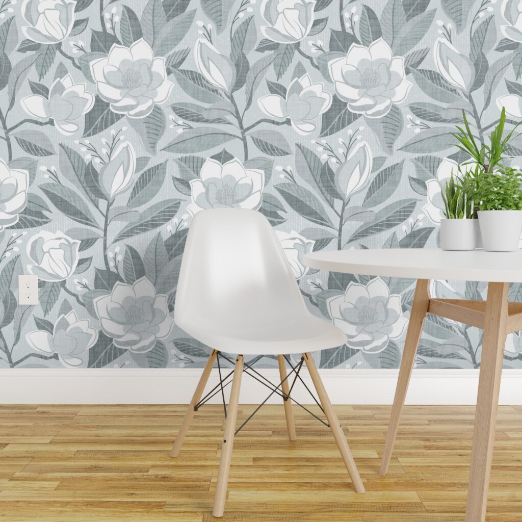 PrePasted Wallpaper 2FT Wide Boho Magnolia Romantic Floral Spring Botanical Modern Monochrome