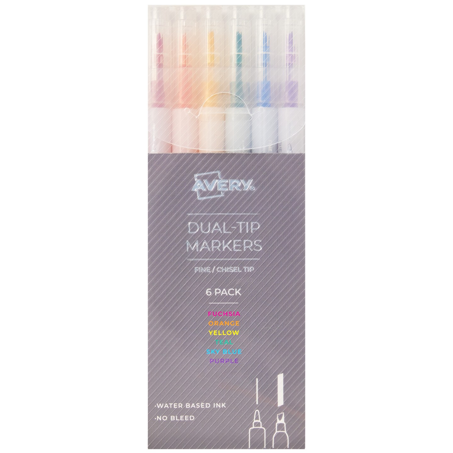 Avery® Dual Tip Markers, Fine Tip Marker and Chisel Tip Marker,  Quick-Drying Water-Based Markers, Rainbow Assortment, Ideal Planner Markers  and Bullet Journal Markers, 6-Pack (25004)