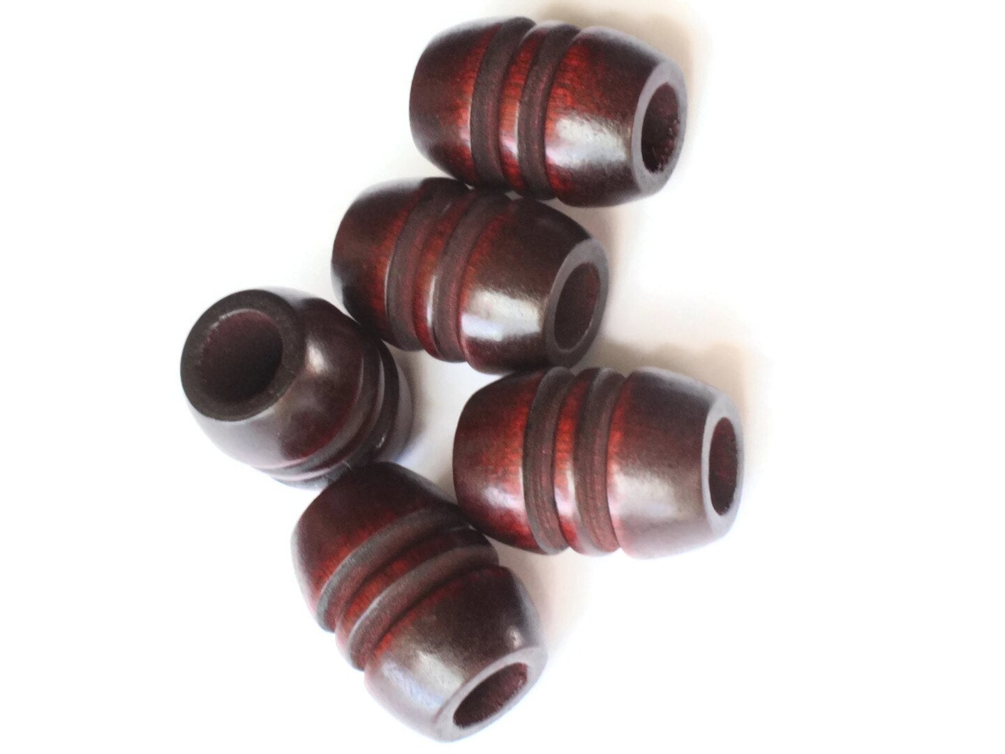 5 29mm Fluted Barrel Large Hole Mahogany Brown Wood Macrame Beads