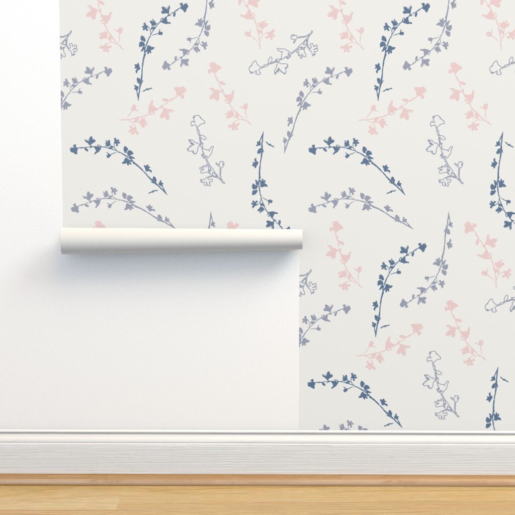 Sketched Botanicals Muted Lilac Blue Pink Ivory Garden Hand Drawn Custom Removable Wallpaper by Spoonflower Peel & Stick Wallpaper 2FT Wide