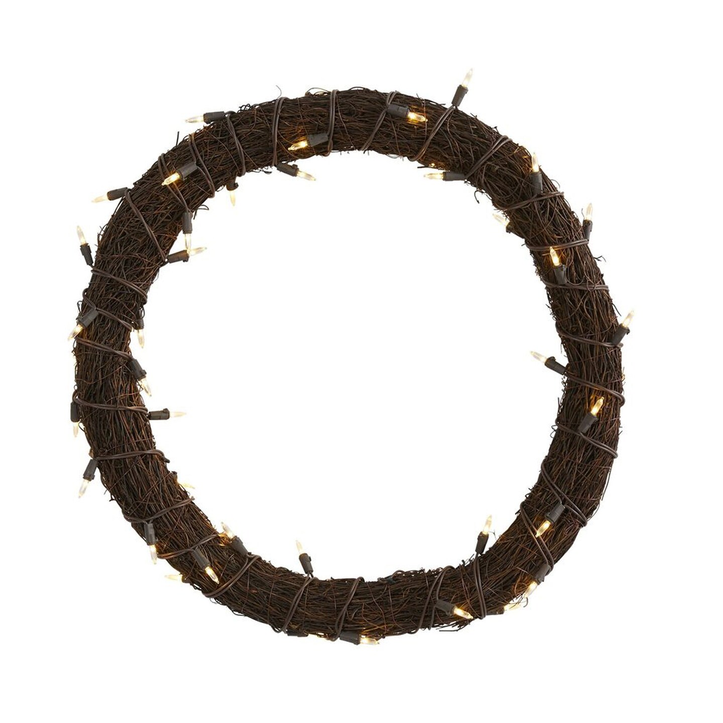 Nearly Natural Modern Holiday Decorative 20&#x22; Vine Wreath with 50 White Warm LED Lights