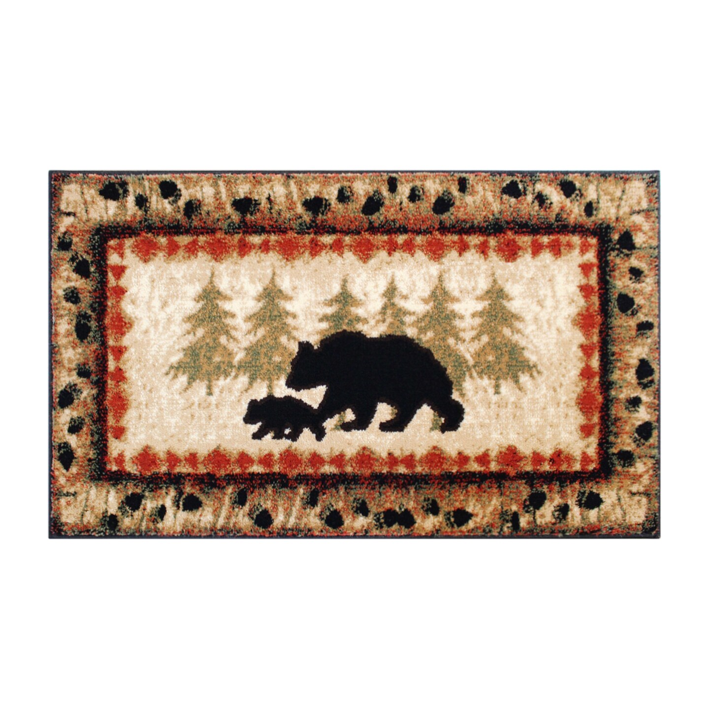 Masada Rugs Cabin/Lodge Theme Area Rug with Bear and Cub Scene