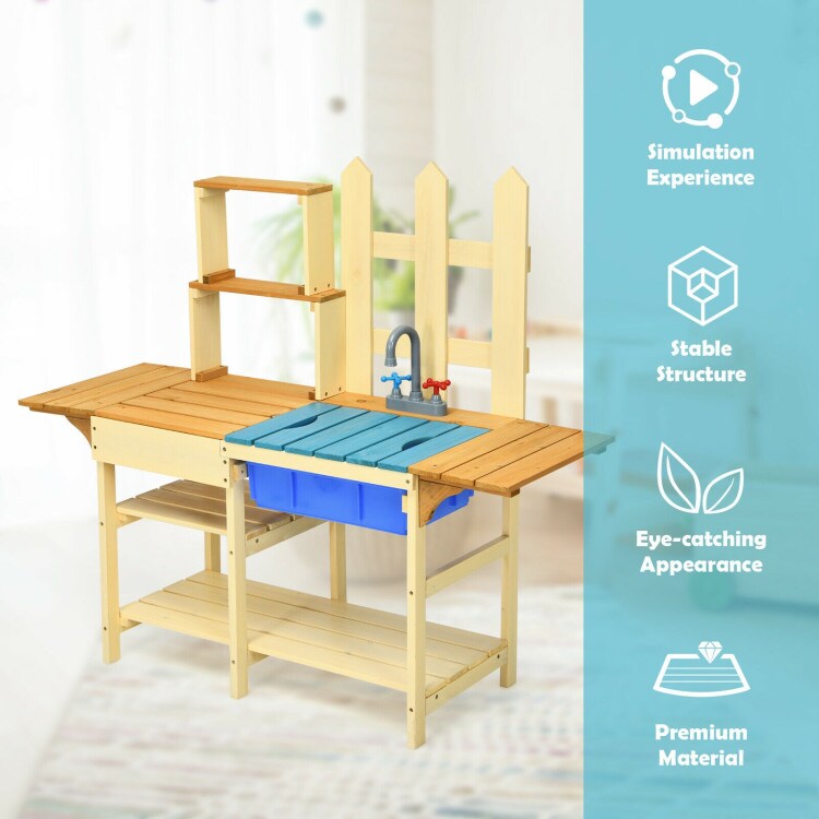 Kid&#x27;s Outdoor Wooden Pretend Cook Kitchen Playset Toy