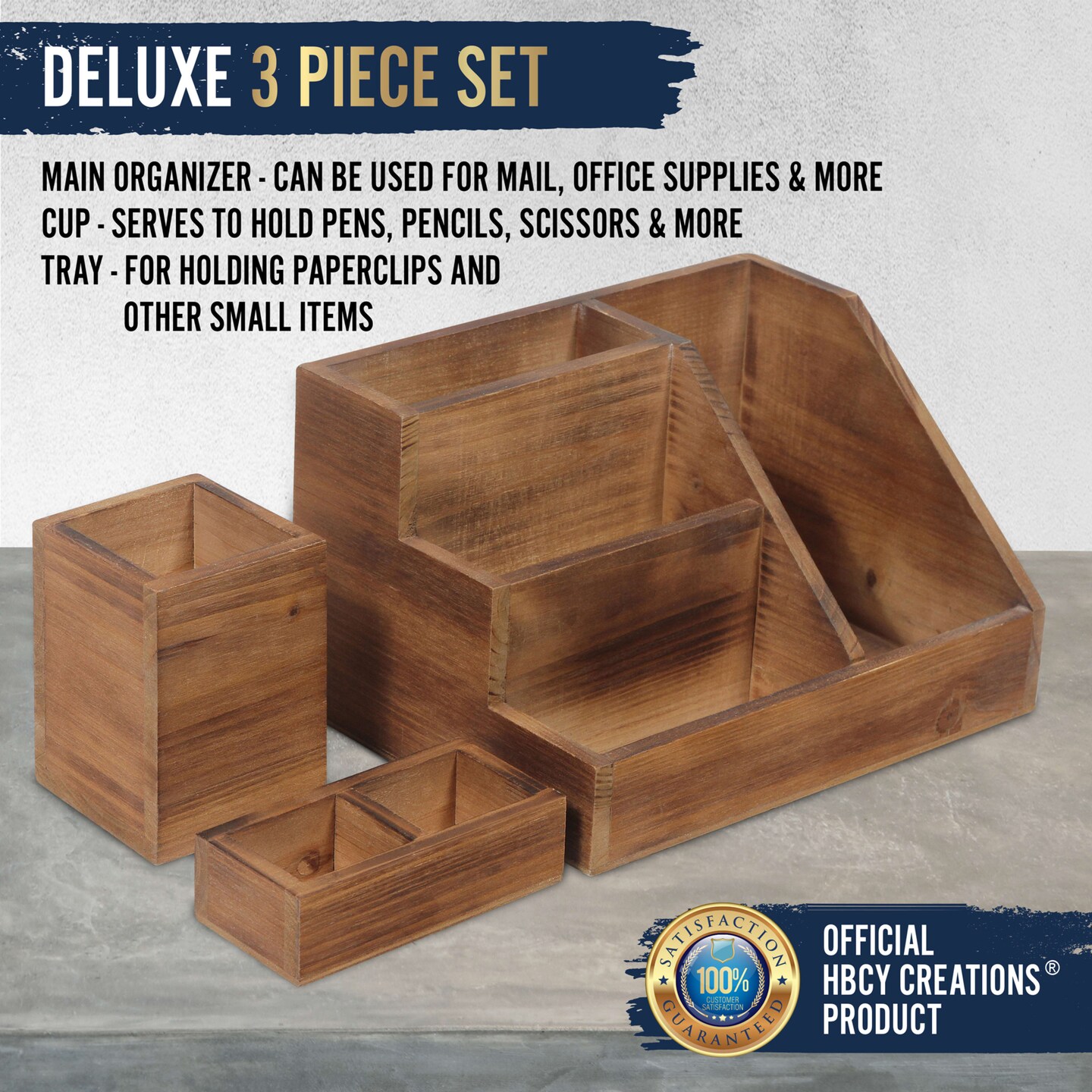 HBCY Creations 3 PIECE Desk Organizer Set- Rustic Mail Organizer For Desktop - Great For Rustic or Industrial Decor! Makeup Organizer For Vanity