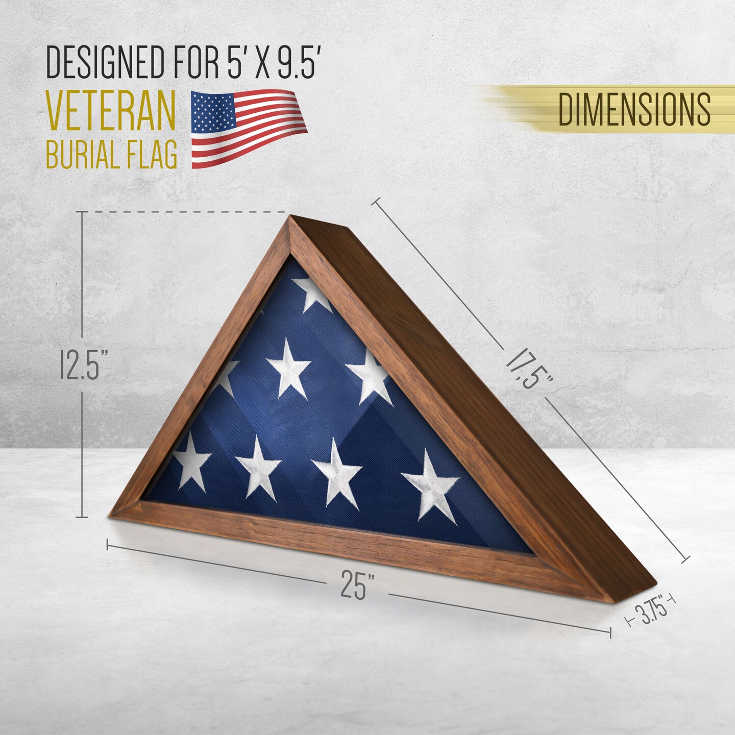 HBCY Creations Rustic Flag Case - SOLID WOOD Military Flag Display Case for 9.5 x 5 American Veteran Burial Flag, Wall Mounted Burial Flag Frame