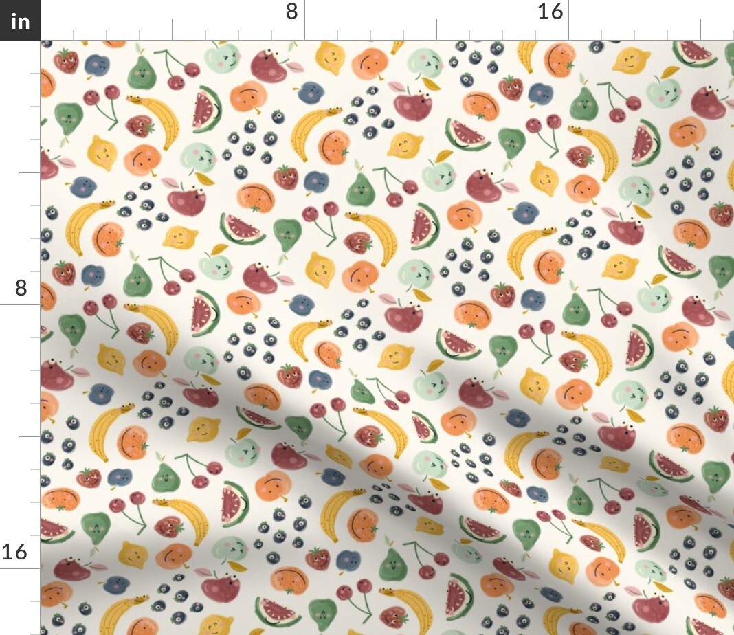 Ditsy Fruit Whimsical Cute Watermelon Watercolor Summer Funny Pears Tropical Custom Printed Fabric by Spoonflower Various Fabrics by the Yard or Fat Quarter