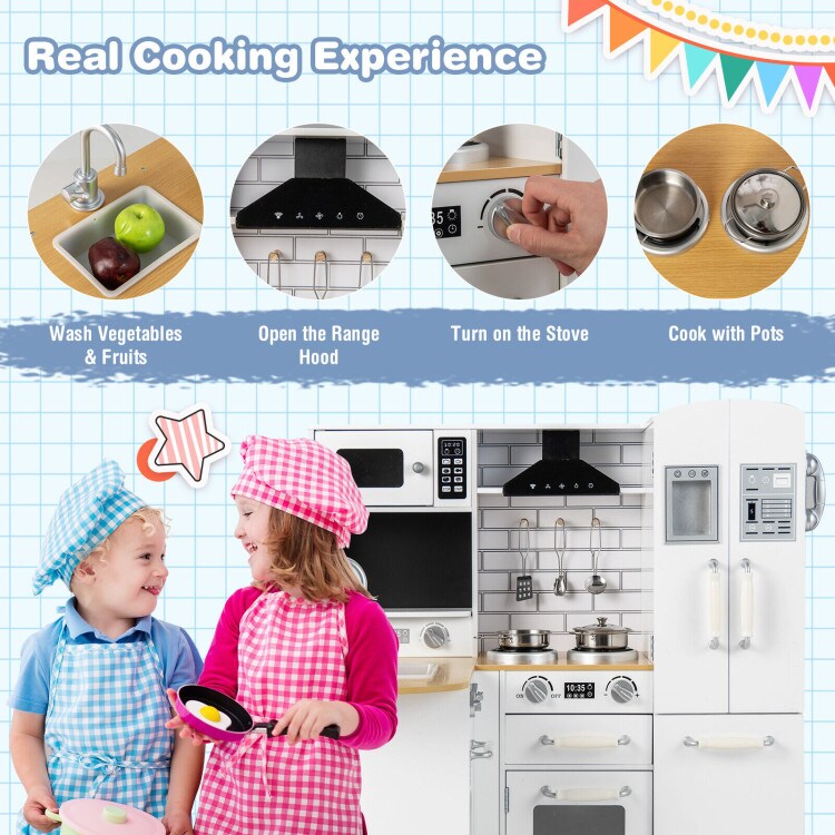 Wooden Kid&#x27;s Corner Kitchen Playset with Stove for Toddlers-White