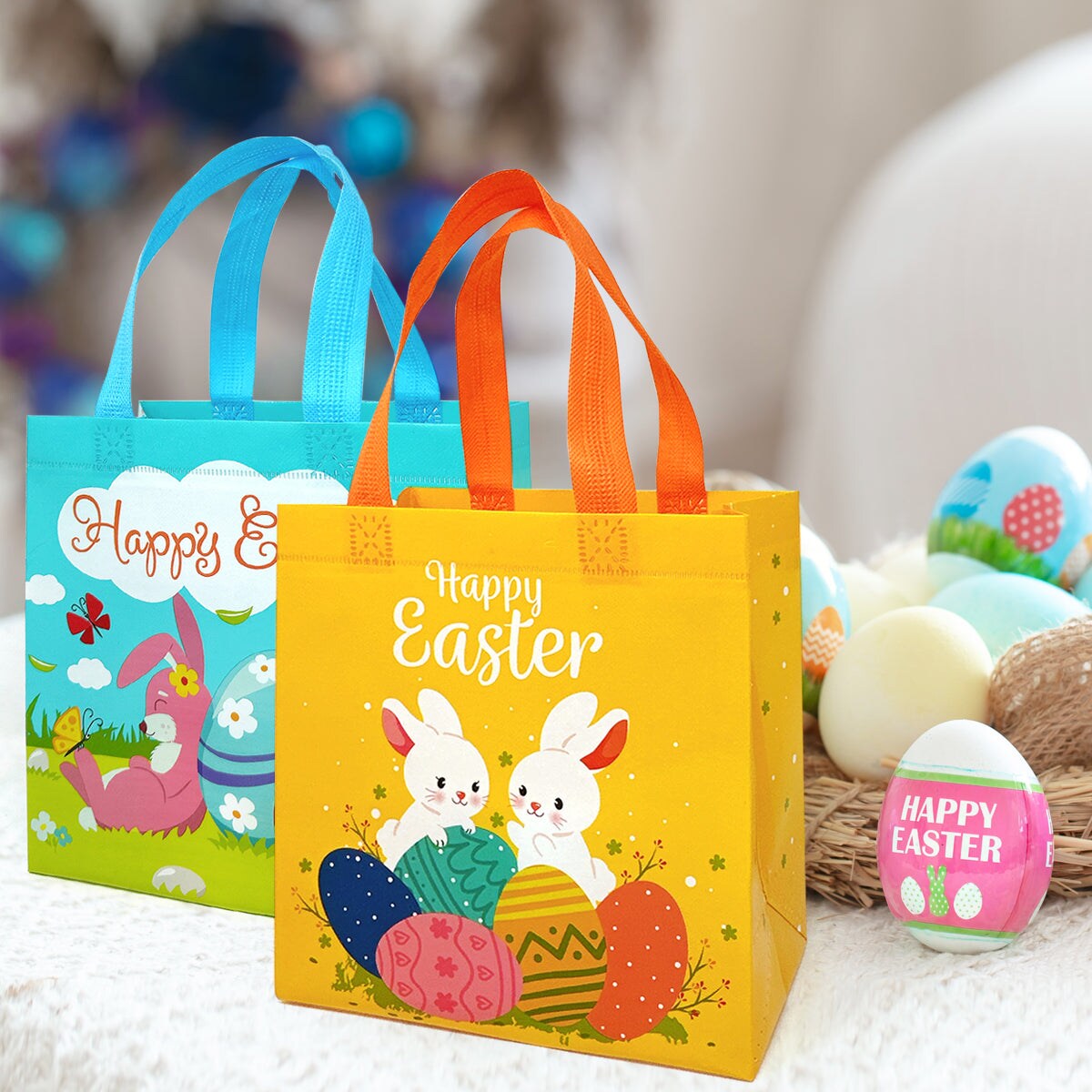 Wrapables Non-woven Easter Gift Bags, Easter Treat Bags for Egg Hunt (Set of 8)