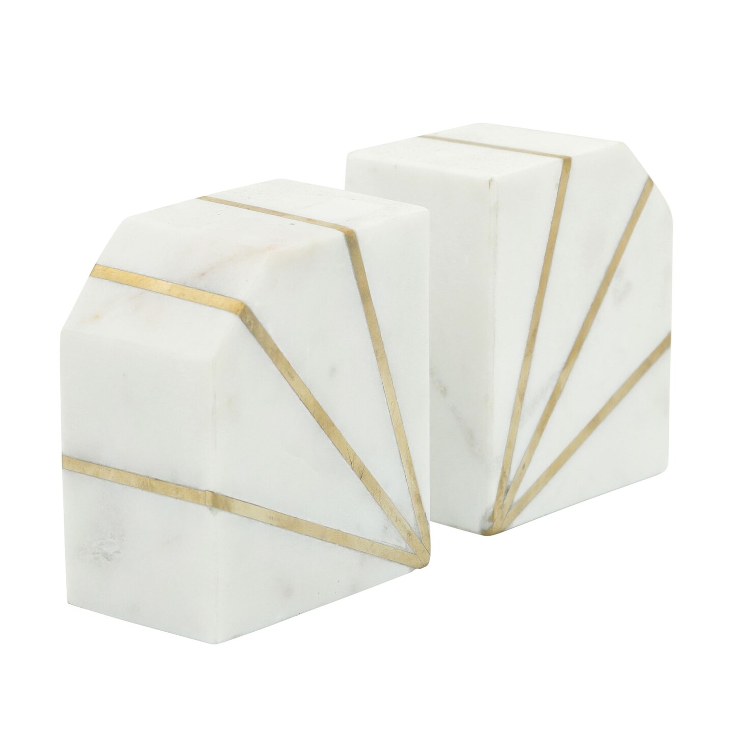 Kingston Living Polished Marble Bookends - 5" - White and Gold - Set of 2