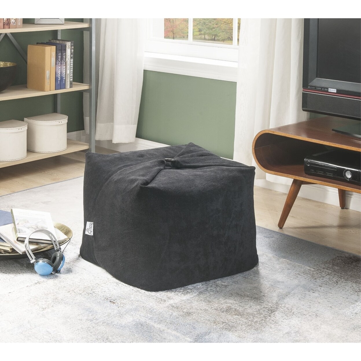 Loungie   Magic Pouf Beanbag-Microplush Fabric-3-in-1 Convertible Ottoman + Chair + Floor Pillow-Modern and Functional