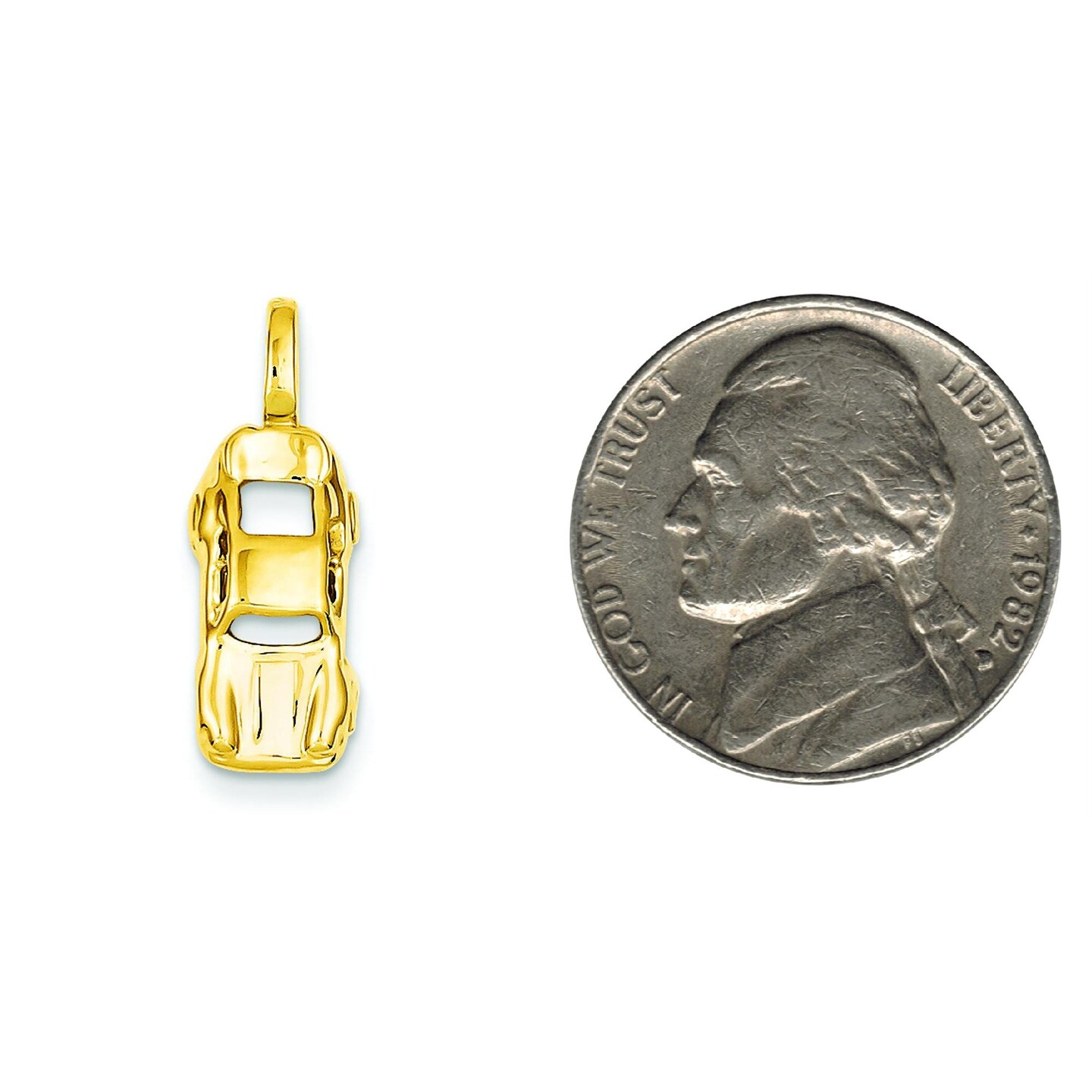 14K Yellow Gold 3D Sports Car Charm Polished Jewelry 20mm x 10mm
