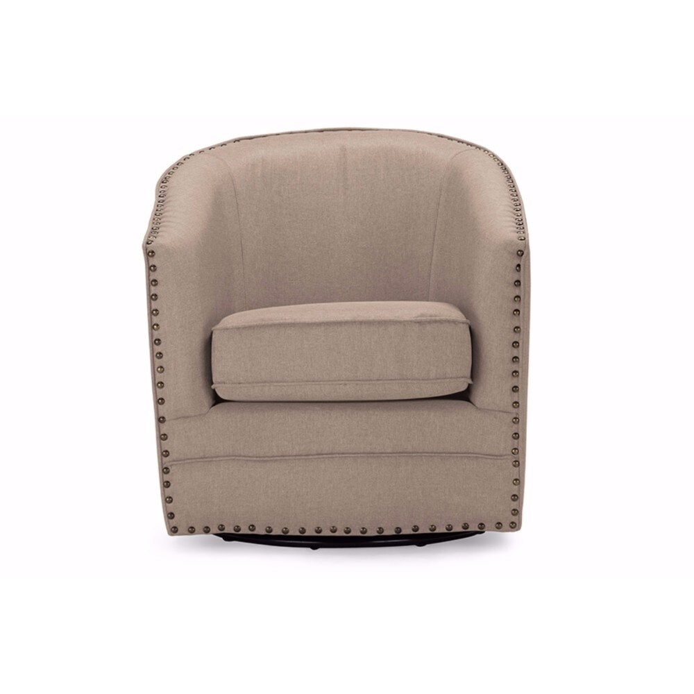 Baxton Studio Porter Modern and Classic Retro Beige Fabric Upholstered Swivel Tub Chair