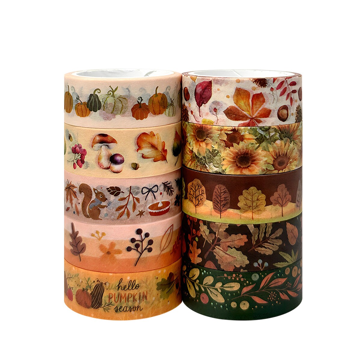 Wrapables Decorative Washi Tape for Scrapbooking, Stationery, Diary, Card Making (10 Rolls), Autumn Day