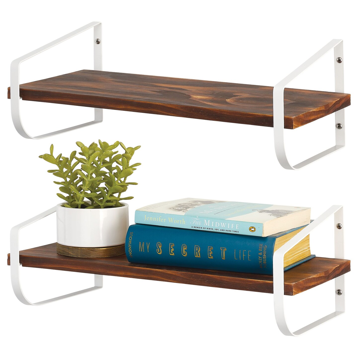mDesign Metal Wall Mount Storage Organizer Display Shelf - Black/Wood